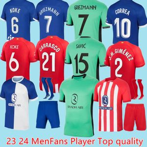 2023 2024 Atlético de Madrid MORATA Camiseta de fútbol 23 24 KOKE GRIEZMANN MEMPHIS CORREA S.LINO M.LLORENTE MOLINA SAUL REINILDO J.M.GIMENEZ Camiseta de fútbol para niños Kits de uniforme