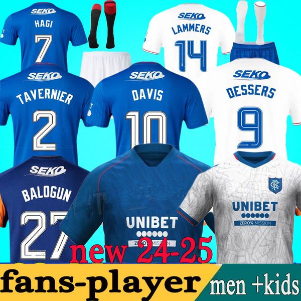 24 25 Rangers Jerseys de fútbol 2024 2025 Away Glasgow Colak Roofe Lundstram Hagi Barker Morelos Tavernier Kent Tillman FC Fashion Jr Football Shirt Being Kids Kit Boys