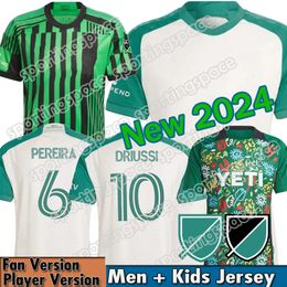 2023 2024 Austin FC Soccer Jersey Earth Day Pre-Match Kid Kit 23/24 voetbalshirt Primaire Home Green Las Voces Awit White Tan Armadillo Driussi Rigoni Ring Rubio Wolff