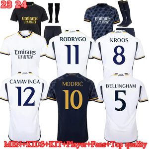 2023 2024 Bellingham Vini Jr Camisa de fútbol Kroos Tchouameni 23 24 Fútbol Real Madrids Camavavinga Rodrygo Modric Camisetas Men Kids Kit Jersey Kit Uniformes