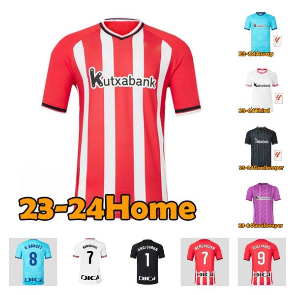 2023 2024 Bilbao Club Williams Muniain Soccer Jerseys 23-24 Athletic Aduriz Guruzeta Paredes Ander Herrera Berenguer Unai Simon O.Sancet Football Shirt Hommes