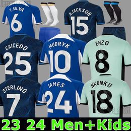 2023 2024 CAICEDO Nkunku Jackson CFC Soccer Jerseys Disasi 22 23 24 Enzo Mudryk JAMES STERLING Cucurella Chukwuemeka Chemise de football Hommes Enfants Réel