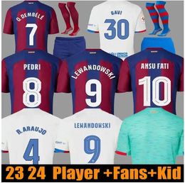 2023 2024 Camisetas de Soccer Jerseys Lewandowski Pedri Gavi 23 24 FC ANSU FATI FERRAN RAPHINHA DEST FOOTBALL KIRT Men Kit Kid