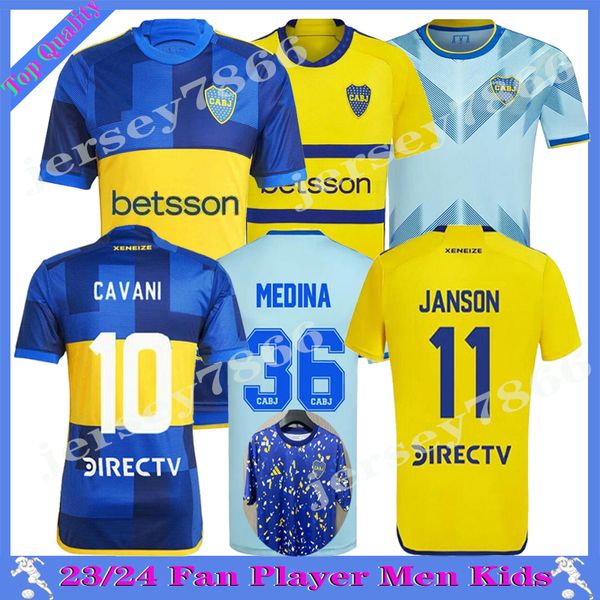2023 2024 CAVANI Boca Juniors Hommes Enfants Soccer Jerseys Maradona Benedetto Marcos Rojo Carlitos de Rossi Tevez Salvio Barco Janson Medina Chemise de football