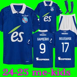 24 25 RC STRASBOURG Home voetbalshirts Maillot de Foot Bellegarde Ajorque 2024 2025 Mothiba Lienard Diarra Diallo Djiku Delaine Aholou Men Kids Kit voetbalshirt