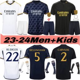 2023 2024 Fans Player Soccer Jerseys Home White Navy Away RODRGO Camiseta VINI JR CAMAVINGA TCHOUAMENI 23 24 Real MADRIDS Football Shirt Kids De Futbol Bellingham 1: 1