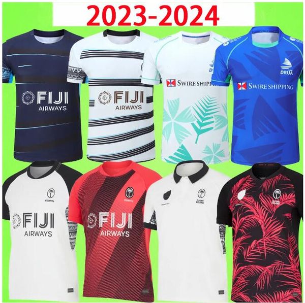 2023 2024 Fiji Rugby Jerseys National Sevens Team World Cup 7 Person System à la maison à la maison Blanc rouge bleu noir S-5xl Fijian Drua Short Sleeve