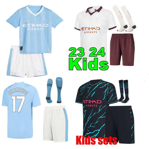 2023 2024 HAALAND Kits de football pour enfants Maillots de football MANS VILLES DE BRUYNE FODEN 23 24 Nouveau GREALISH STERLING Baby Football Jersey Sportswear