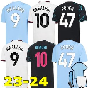 2023 2024 Jerseys de fútbol de Haaland Grealish de Bruyne Sterling Mahrez Foden Bernardo Laporte Mans Cities Home Away Football Camiseta Adultos Adultos