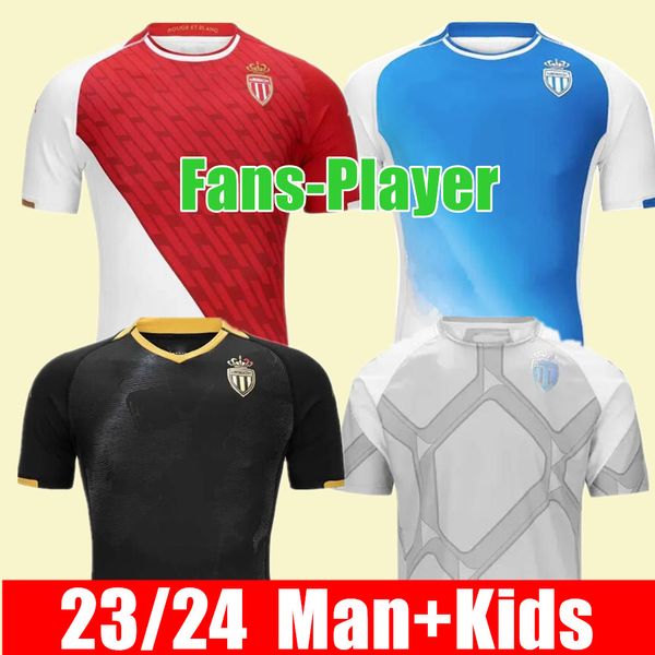 2023 2024 Accueil AS Monaco Soccer Jerseys Noir Extérieur Ben Yedder Minamino Boadu Golovin Maillot de Foot Balogun Embolo Flocage Hommes Enfants FOFANA Football Shirt