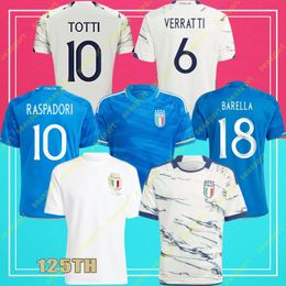 2023/2024 Italia CHIESA Soccer Jerseys 23 24 Italie 125ème RASPADORI VERRATTI BARELLA DONNARUMMA Chemise TOTTI LORENZO POLITANO ZANIOLO MIRETTI Uniforme de football