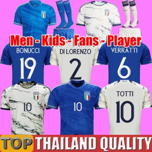 2023 2024 Italia Soccer Jerseys Fans Player Version Maglie da Calcio Verratti Chiesa Gnonto Chemise de football T LORENZO PINAMONTI POLITANO GRIFO Kit enfants uniforme