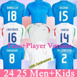 2024 2025 Italiaanse jersey 125 Italiaanse voetbalshirts SCAMACCA IMMOBILE CHIESA voetbalshirts RASPADORI JORGINHO BARELLA BASTONI VERRATTI Maglia Italiana