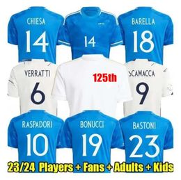 2023 2024 Italie 125 ans maillots de football version joueur Maglie da Calcio Totti Verratti Chiesa Italia 23 24 25 chemises de football hommes ensemble enfants kit uniforme