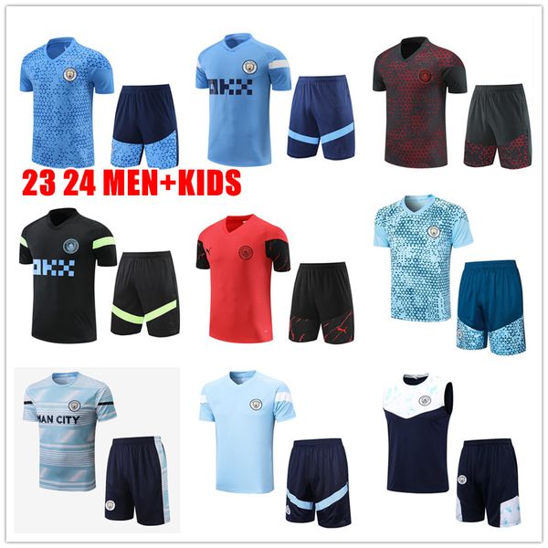 2023 2024 Survêtements de football pour enfants Kits à manches courtes HAALAND SOCCER JERSEYS Combinaison d'entraînement GREALISH STERLING MANS VILLES MAHREZ DE BRUYNE FODEN kit de football