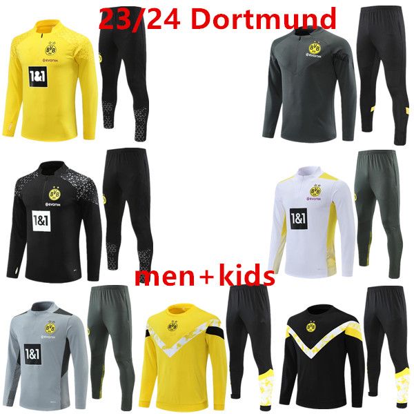 2023 2024 Niños Borussia Borussia Chaqueta de chándal para adultos 23/24 Equipo nacional alemán Conjuntos de fútbol de la mitad del cremallera de entrenamiento de Dortmunds Dortmunds