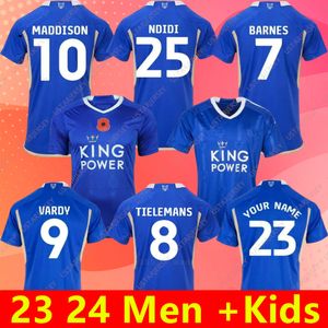 2023 2024 Leicesters Soccer Jerseys BARNES Tielemans Home Away VARDY MADDISON AYOZE NDIDI MENDY DAKA IHEANACHO LOOKMAN 23 24 Vardy Football Uniformes Hommes Enfants Kit