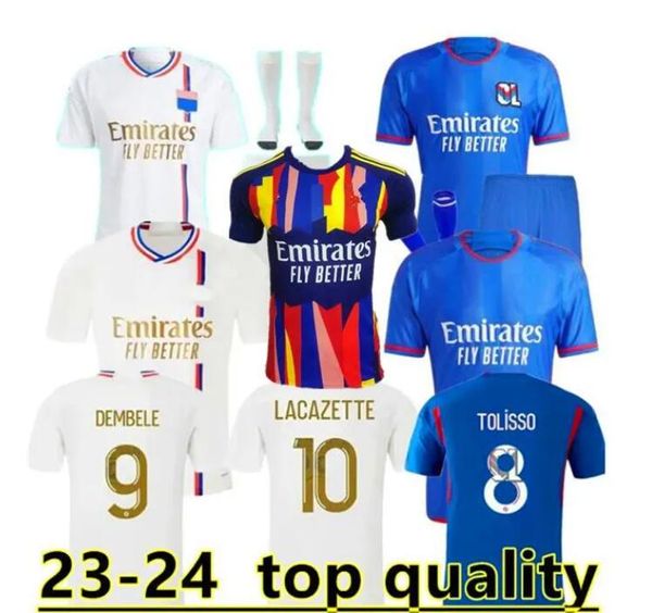 2023 2024 Maillot de foot Jerseys Lyonnais CAQUERET TOLISSO JEFFINHO OL AOUAR TAGLIAFICO Fans Player Football Shirts 23 24 TRAORE SARR homme lyon enfants kit6