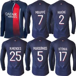 2023 2024 Maillot Paris MBAPPE Voetbalshirts 23 24 NEYMAR SERGIO RAMOS voetbalshirts mannen HAKIMI L PAREDES MARQUINHOS VERRATTI jersey Lange mouw