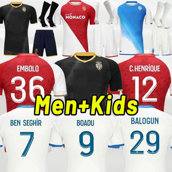 2023 2024 Maillots como Jerseys de fútbol de Monacos Ben Yedder Jovetic Golovin 23 24 Geubbels Men Maillot de Foot Flocage Jorge Football Shirt Away Fabregas Kids