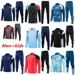 2023 2024 homme Tracksuit City Haaland Half Zip Soccer Training Suit Kids 22/23/24 Clothing d'entraînement de football de sports à manches longues