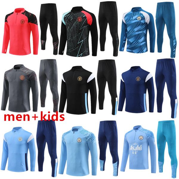 2023 2024 Survêtement homme City HAALAND Combinaison d'entraînement demi-zip HOMMES Enfants 23/24 Manches longues Sportswear Football 2023 Garçons Filles Survatment Foot Chandal 89