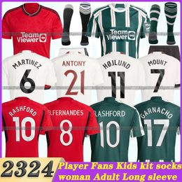 2023 2024 Man U Rashford Soccer Jersey Man Utd Player Fans Eriksen Sancho Fred Shirt B.fernandes Malasia Martinez Greenwood Shaw Kit para niños
