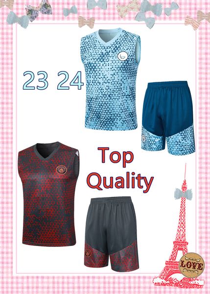 2023 2024 Survêtement de football sans manches Mans City 23 24 Costume d'entraînement de football pour hommes Kits de gilet de jogging Chandal futbol survetement