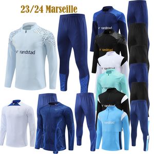 2023 2024 Marsella niños y hombres 22 23 24 MBAPPE traje de entrenamiento de manga larga Fútbol fútbol Jersey kit uniforme chandal niños adultos FAN PLAYER