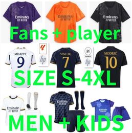 2023 2024 Mbappe Bellingham Soccer Jerseys 23 24 25 Real Madrids 4ème version du joueur violet RODRGO VINI JR CAMAVINGA MODRIC VALVERDE KROOS Chemises de football hommes enfants 45u