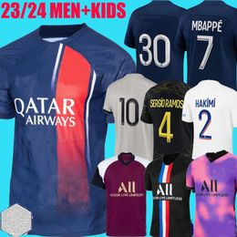 2023 2024 Mbappe Soccer Jerseys Maillot De Foot Hakimi Marquinhos Verratti Football Shirt 22 23 24 Sergio Ramos Fabian S Hommes Enfants
