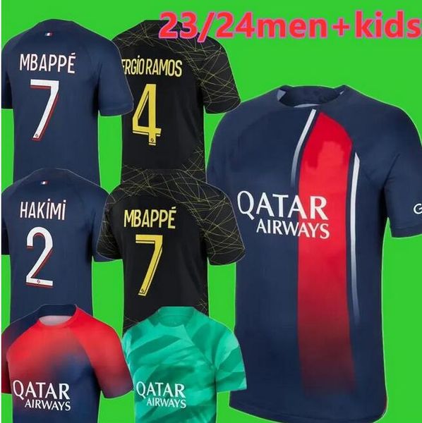 2023 2024 MBAPE SOCCER JERSEYS MAILLOT DE FOOT HAKIMI C. Soler Verratti Football Shirt 22 23 24 Home Sergio Ramos PSGS HOMES ENFANTS KIDS Kit Women Gead Genseer Messiss