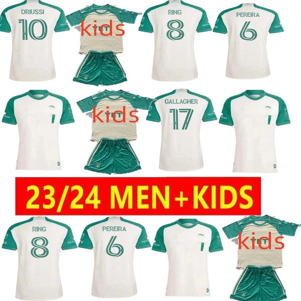 2023 2024 MLS Austin FC Soccer Jersey Kid Kit Homme Major League Football Shirt Primaire Accueil Vert Las Voces Extérieur Blanc Tan Armadillo DRIUSSI RIGONI RING RUBIO WOLFF