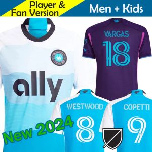 2023 2024 MLS Charlotte FC Soccer Jerseys Kids Kit Man Mor League 23/24 Hommes Maillot de football Accueil Blanc Bleu Carolina Away Violet Crown Jewel COPETTI DEJAEGERE