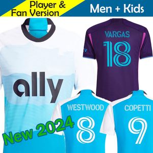 2023 2024 Charlotte FC Soccer Jerseys Kids Kit Man 23/24 Hommes Chemises de football Accueil Blanc Bleu Carolina Away Purple Crown Jewel COPETTI DEJAEGERE VARGAS Uniforme pour hommes