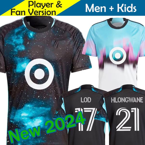 2023 2024 FC Minnesota UnitedS Soccer Jerseys Kids Kit Man 23/24 Chemises de football Accueil Nuit étoilée Noir Away Northern Lights Blanc REYNOSO HLONGWANE Uniforme pour hommes