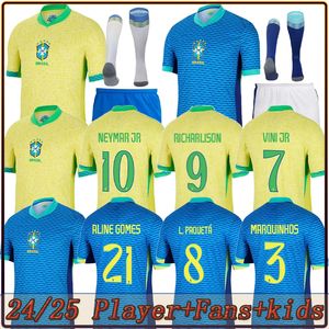 24/25 Brésil Jerseys de football L.Paqueta Neymar Vini Jr.23 P.Coutinho Richarlison Football Shirt G.Jesus T.Silva Bruno G. Pele Casemiro Men Women Kids Set Jersey