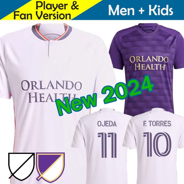 2023 2024 Orlando City SC Soccer Jerseys Kit para niños Hombre 23/24 Camisetas de fútbol Hogar primario Púrpura The Wall Away White Legacy F.Torres L.Muriel OJEDA JANSSON