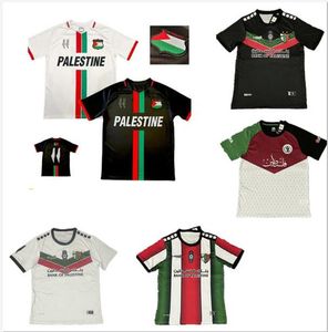 2023 2024 Palestine Soccer Jerseys Noir Centre Stripe Rouge Vert Football Chemise Guerre Justice March Football Uniforme S-4XL