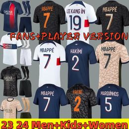 2023 2024 Paris MBAPPE # 7 Maillots de football HAKIMI Home Away 24 25 Stade psGeS Ugarte Maillots de football Chemise Marquinhos Match Lee Kang en uniforme Kit enfants