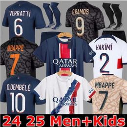 2023 2024 2025 Jerseys de fútbol de París Paris Mbappe Soccer Jersey Hakimi Sergio Ramos M.Asension 23 24 25 MAILLOTS Camisa de fútbol Kit Kit para niños