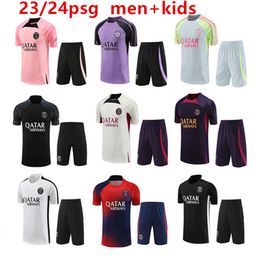 2023 2024 Paris Chándal Chaleco Ropa deportiva Hombres y niños Traje de entrenamiento Traje de manga corta Fútbol 23 24 Paris Soccer Jersey Kit Uniforme Chandal Sudadera para adultos Sudor