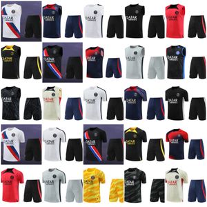 2023 2024 PSGS Survêtement à manches courtes pour hommes Combinaison d'entraînement de football 23 24 Maillot Jersey Jacket Kit Paris Mbappe Survêtements de football pour hommes et enfants Jogging