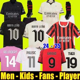 2023 2024 Rafa Leao Tomori Musah AC Soccer Jerseys Jovic Theo Giroud Calabria Pulisic Milans Player Versión 24 25 Loftus Cheek Bennacer Camisa de manga larga Kit para niños