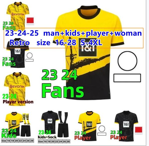 23 24 Dortmund Soccer Jerseys Haller Cup Reus 2023 2024 Borussia Football Football Top Shirt NEONGELB HUMMELS BRANDT REYNA Hommes Enfants Kit Spécial Tout Noir Maillot De Foot