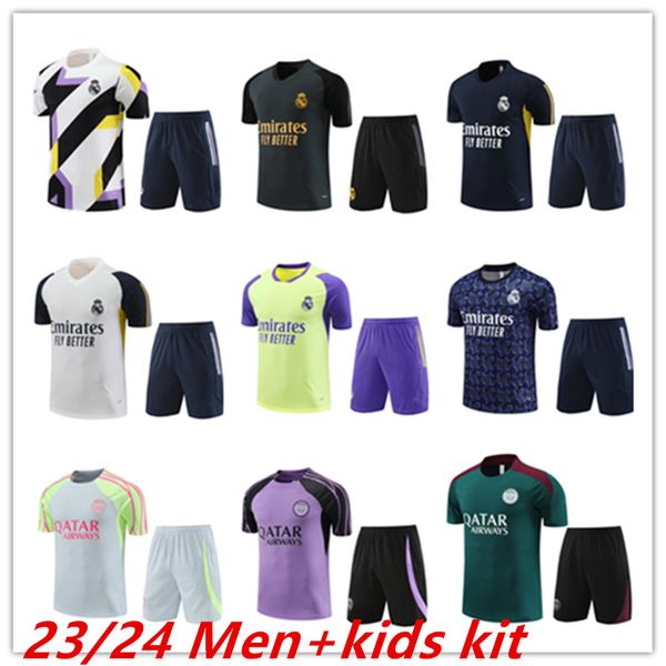 2023 2024 Real Madrid Hommes et enfants Maillots de football à manches courtes Survêtement Short d'entraînement de football Kit de sport 23 24 Ensembles de maillot de polo pour enfants Mans Survêtements de jogging