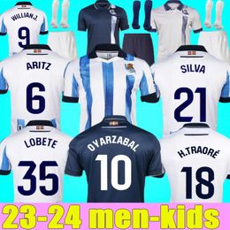 2023 2024 Real Sociedad Soccer Jerseys 23 24 Oyarzabal x Prieto Portu David Sia Take Carlos Fernandez Camiseta de Futbol Men Kid Kit Kit Football Shirt