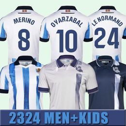 2023 2024 S-2XL Real Sociedad Soccer Jerseys CHO Take Kubo Oyarzabal Sadiq Andre Silva Zubimendi Brais Mendez Merino Le Normand à la maison Hommes Enfants 23 24 Chemise de football