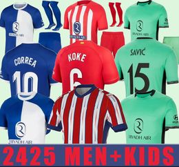 2024 2025 S-4XL Joao Felix Atléticoe Madrid Camisas de fútbol masculino Koke Home Away Football Shirt