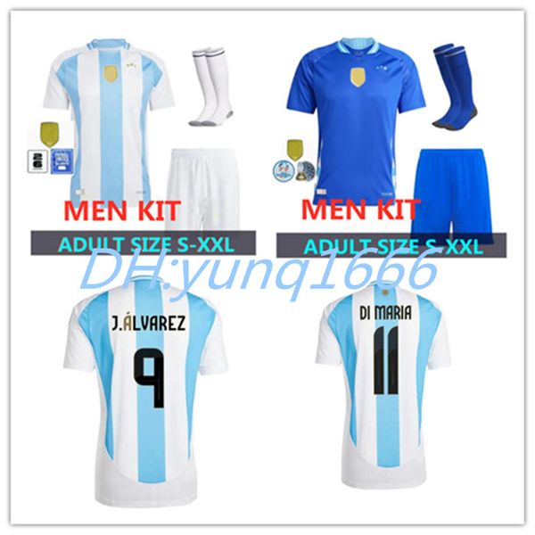 2024 Argentinas Jerseys Soccer Men Kit 24/25 Copa América 3 estrellas 2025 Copa Nacional de la Copa Nacional Home Away Men Football Set y Socks Di Maria Lautaro J.Alvarez Kits